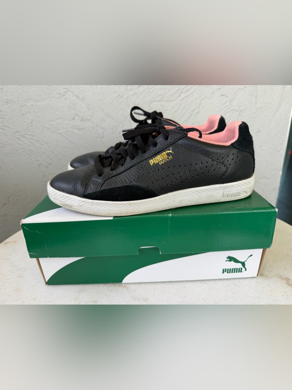 Puma Women's Black Leather Low-Top Sneakers with Pink Interior